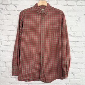 Vintage LL Bean Flannel Long Sleeve Shirt Men's Size L Tall Red Plaid 0WT66